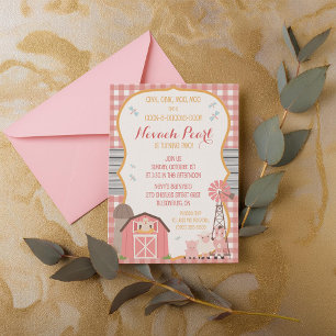 Pink Barnyard Animals Birthday Invitation