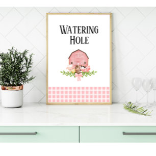 Pink Barnyard Birthday Drink Station Poster