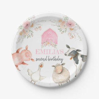 Pink Barnyard Birthday Plate