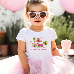 Pink barnyard farm animals birthday girl baby T-Shirt