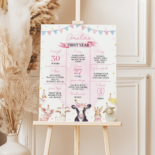 Pink Barnyard Farm Animals Birthday Milestone Sign