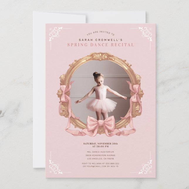 Pink Baroque Frame Kids Ballet Dance Recital Invitation (Front)