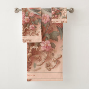 Pink Baroque Rococo Flower Morris  Bath Towel Set