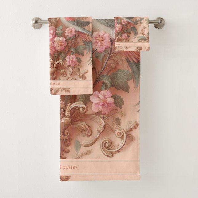 Pink Baroque Rococo Flower Morris  Bath Towel Set (Insitu)