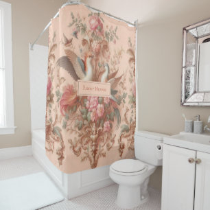 Pink Baroque Rococo Flower Morris  Shower Curtain