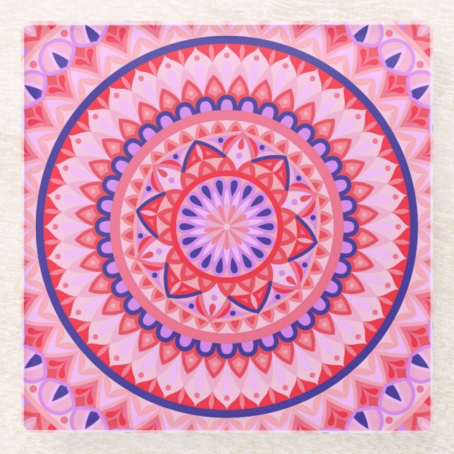 Pink Base Mandala Glass Coaster (Front)