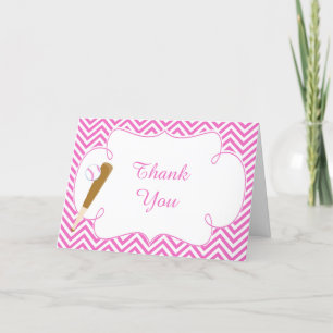 Pink Baseball Thank You Card