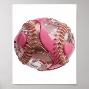 PINK BASEBALL WITH DIAMONDS AND ROSE GOLD STITCHIN POSTER