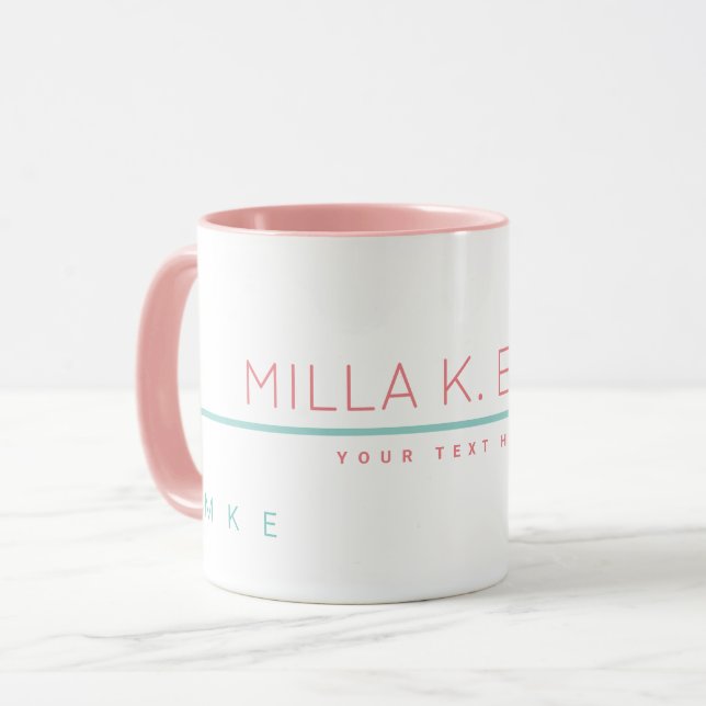 Pink basic mug personalised with name and text (Front Left)