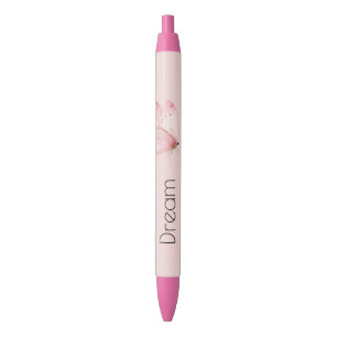 Pink Basket Weave Butterfly Black Ink Pen