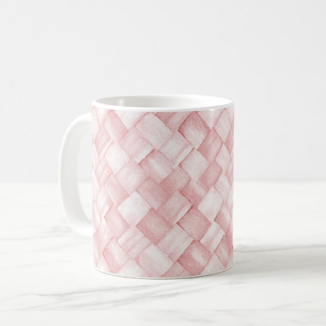 Pink Basket Weave Coffee Mug (Front Left)