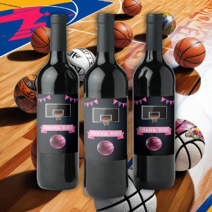 Pink Basketball Baby Shower Party Wine Label