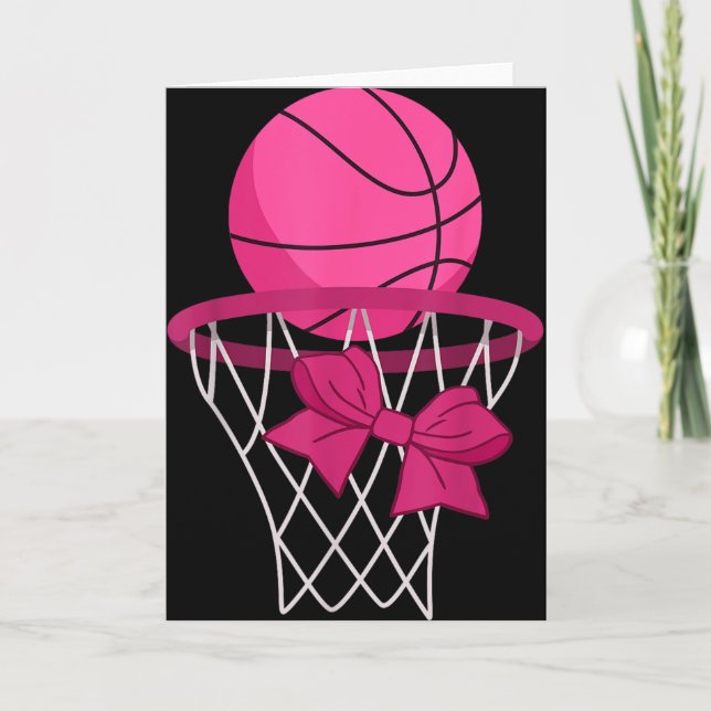 Pink Basketball Bow Hoop Sporty Design For Athlete Card (Front)