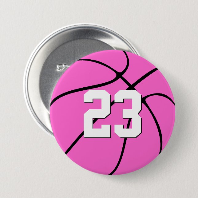 Pink Basketball Custom Jersey Number/Letters Sport 7.5 Cm Round Badge (Front & Back)