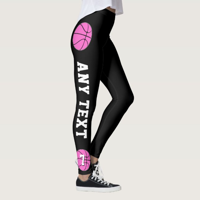 Pink Basketball Custom Team Name and Player Number Leggings (Right)