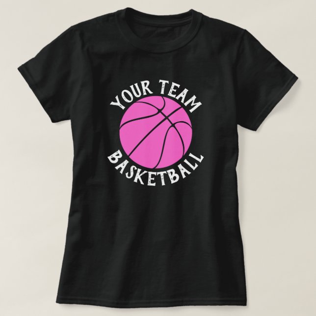 Pink Basketball Custom Team Name Women's Sports T-Shirt (Design Front)
