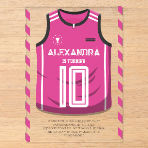 Pink Basketball Jersey Birthday Party Acrylic Invitations