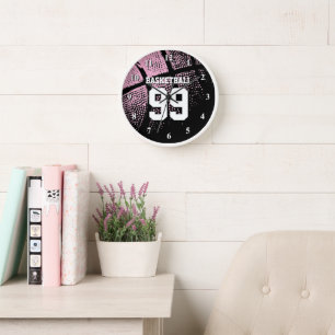 Pink basketball jersey number custom wall clock