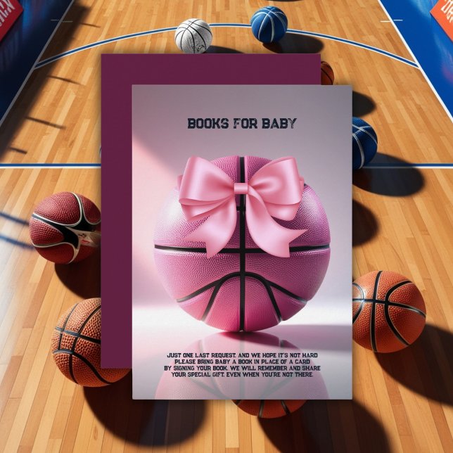 Pink Basketball Ribbon Bow Ball Baby Shower  Enclosure Card (Creator Uploaded)