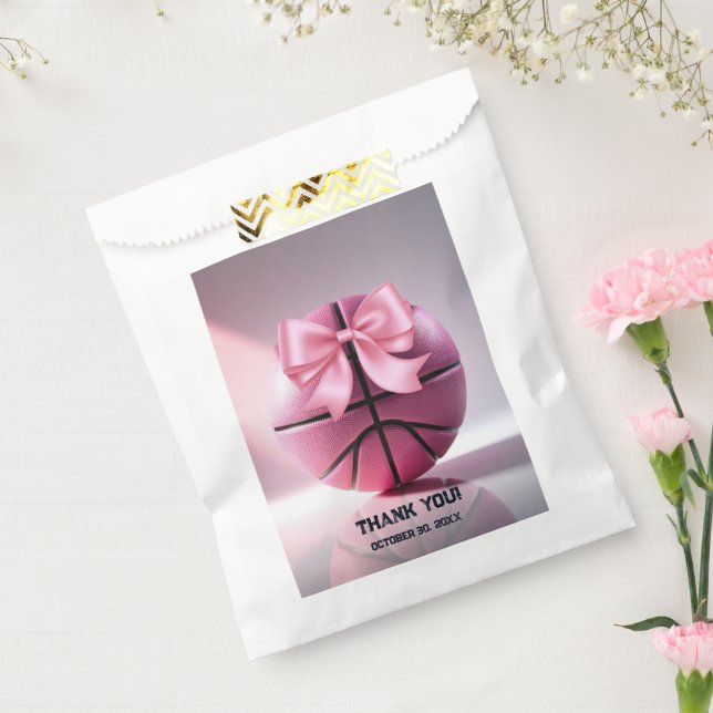 Pink Basketball Ribbon Bow Ball Baby Shower  Favour Bags (Sealed)