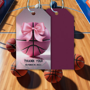 Pink Basketball Ribbon Bow Ball Baby Shower Gift Tags