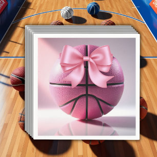 Pink Basketball Ribbon Bow Ball Baby Shower Napkin
