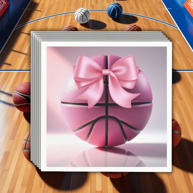 Pink Basketball Ribbon Bow Ball Baby Shower Napkin (Creator Uploaded)
