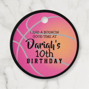 PINK BASKETBALL ROUND Birthday Party Invitation Favour Tags