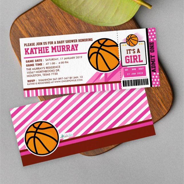 Pink Basketball Ticket Pass Baby Shower Invitation (Creator Uploaded)