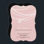 Pink Bat Mitzvah Sparkles Star Of David Invite<br><div class="desc">Pink Bat Mitzvah Sparkles Star Of David Religious Invitation Card For Girls. This modern and stylish religious invitation flat card features chic sparkling ornamental strings of light draping on the front embellished with a simple star of david icon. There are many colour variations of this design available in grey, gold,...</div>