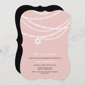 Pink Bat Mitzvah Sparkles Star Of David Invite