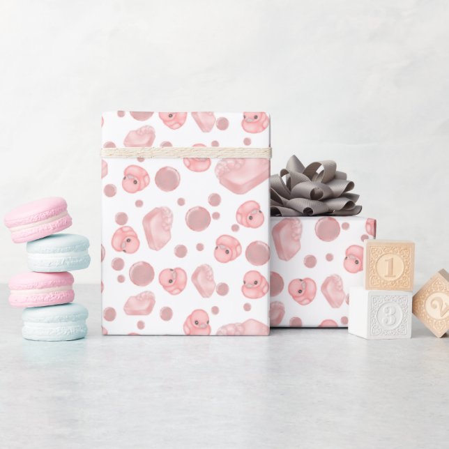 Pink Bath Time Wrapping Paper (Baby Shower)