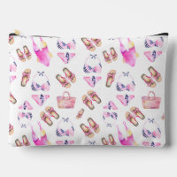 PINK BATHING SUITS FLIP FLOPS AND BEACH BAGS
