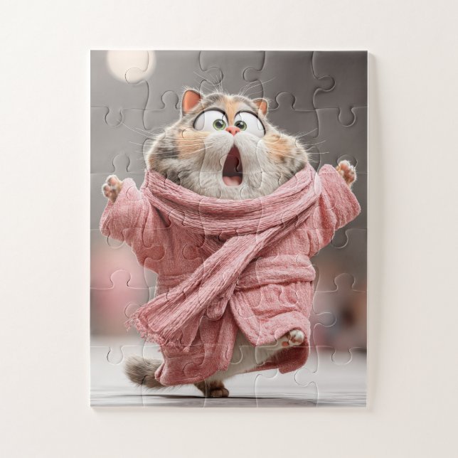 Pink Bathrobe Cat – Funny Puzzle (Vertical)