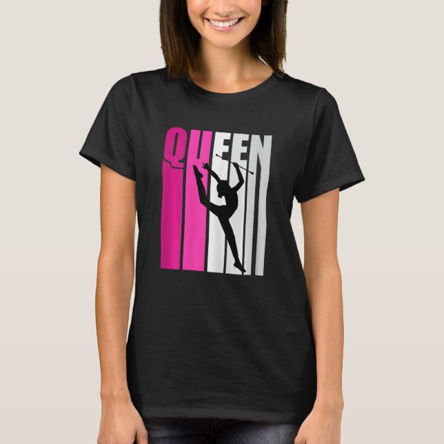 Pink Baton Twirling Gymnast Queen Gymnastics Daugh T-Shirt (Front)