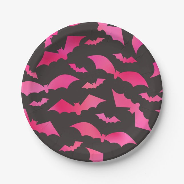 Pink Bats Girly Halloween Party Paper Plate (Front)