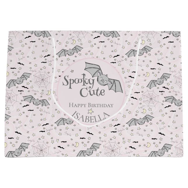 Pink Bats Spooky Cute Baby Girl Large Gift Bag (Front)