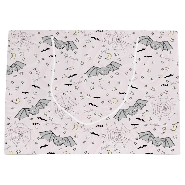 Pink Bats Spooky Cute Baby Girl Large Gift Bag (Front)