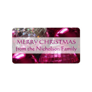 Pink Baubles 'Family' label pink text