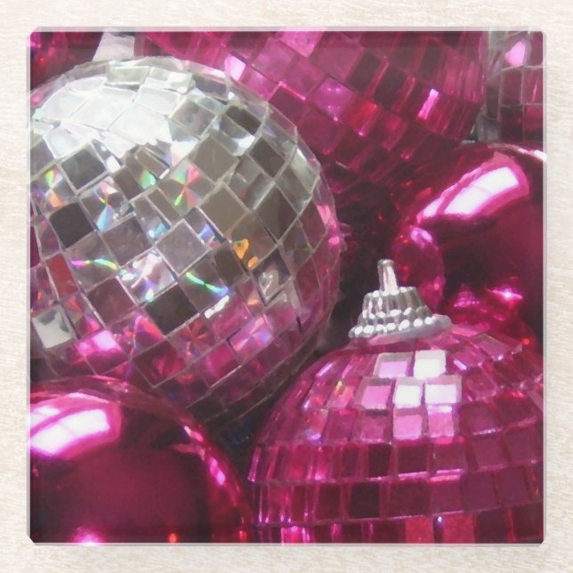 Pink Baubles glass coaster (Front)