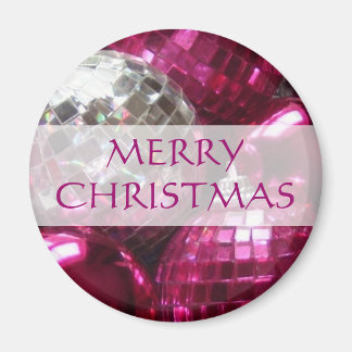 Pink Baubles 'Merry Christmas' fridge magnet