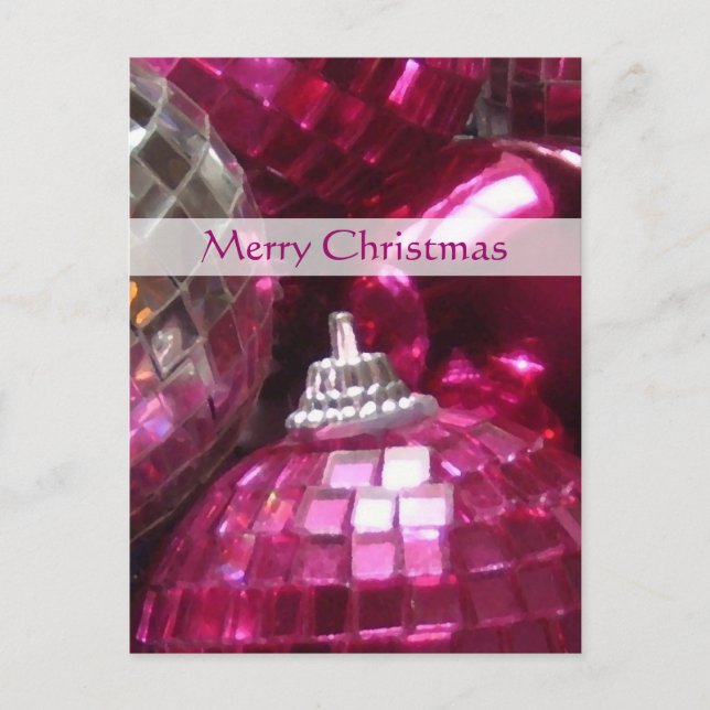 Pink Baubles 'Merry Christmas' postcard portrait (Front)
