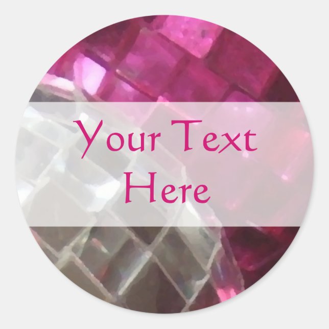 Pink baubles mirror ball 'Your Text' round sticker (Front)