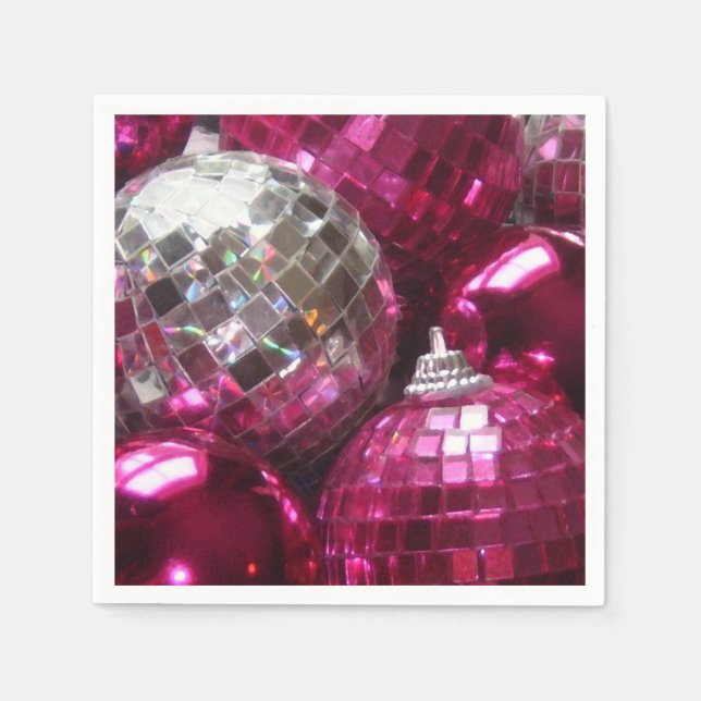 Pink Baubles paper napkins (Front)