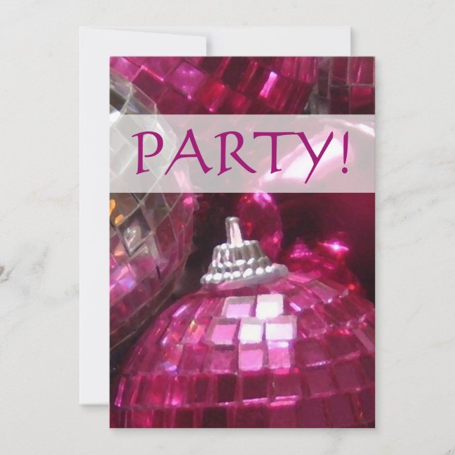 Pink Baubles 'Party!' invitation (Front)