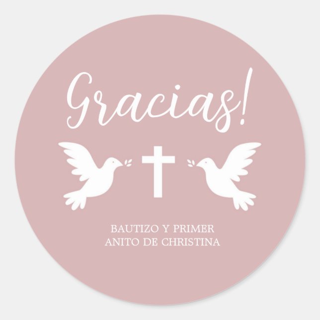 pink bautizo classic round sticker (Front)