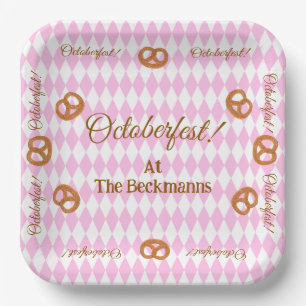 Pink Bavarian Octoberfest Pretzels Personalise Paper Plate