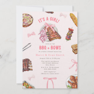 Pink BBQ Bows Girl Baby Shower Invitation