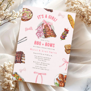 Pink BBQ Bows Girl Baby Shower Invitation