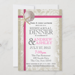 Pink Beach and Burlap Rehearsal Dinner Invitation